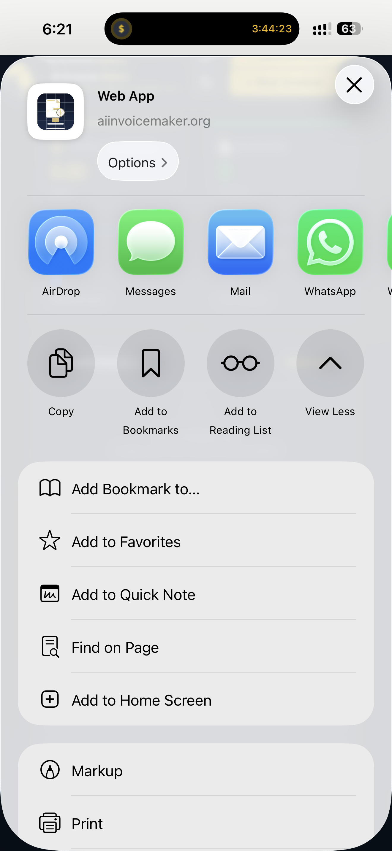 iOS Safari share sheet showing Add to Home Screen